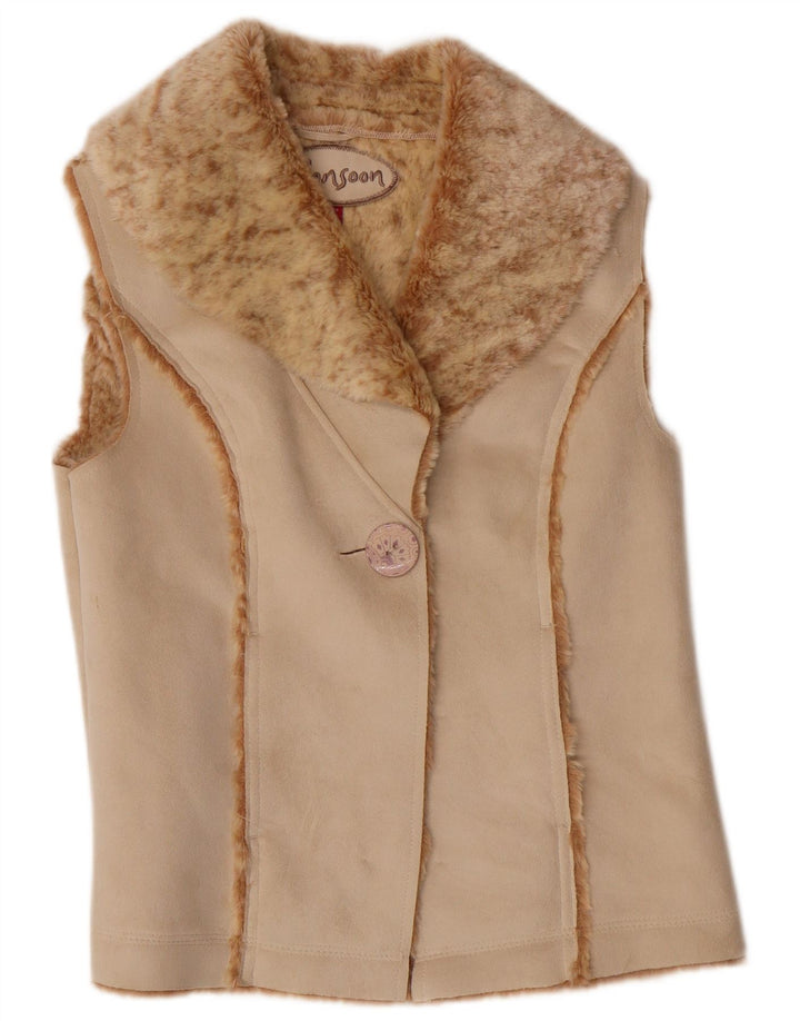 MONSOON Womens Sherpa Gilet UK 12 Medium Beige Acrylic