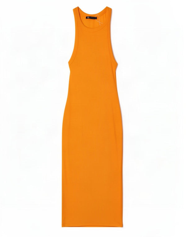 Zara Womens Sleeveless Bodycon Dress UK 8 Small Orange Cotton