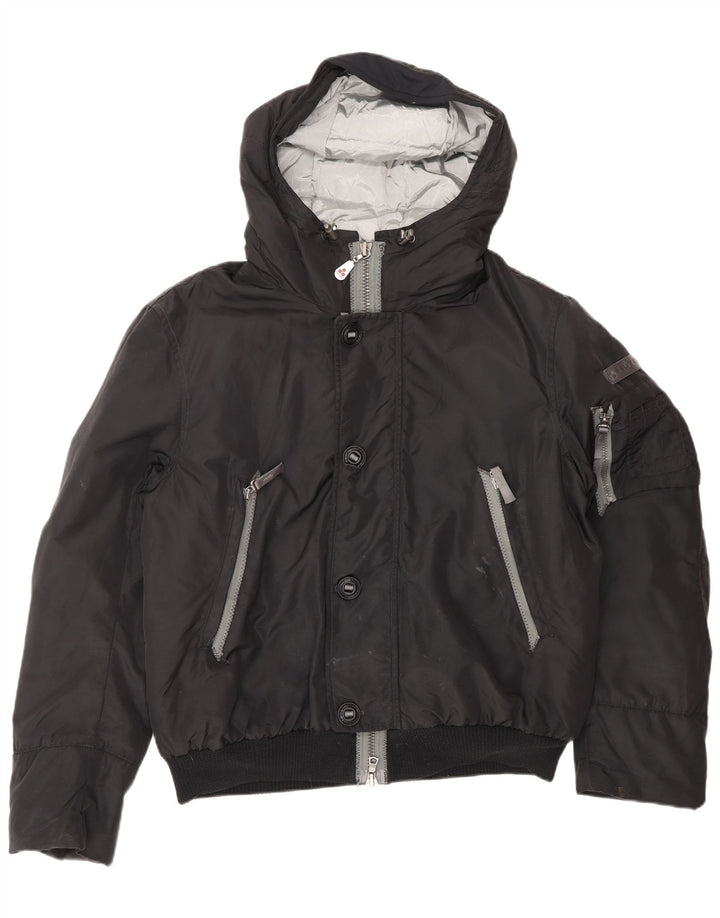 PEUTEREY Mens Hooded Padded Bomber Jacket UK 40 Large Black Polyester