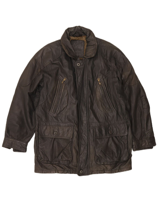 Paolo Negrato Herre Læder Windbreaker Coat IT 56 3XL Grå
