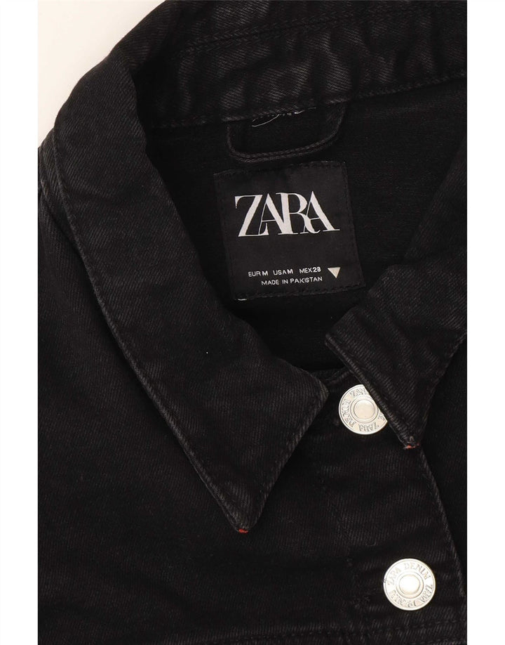 Zara Womens Crop Oversized denimjakke UK 14 Medium Black