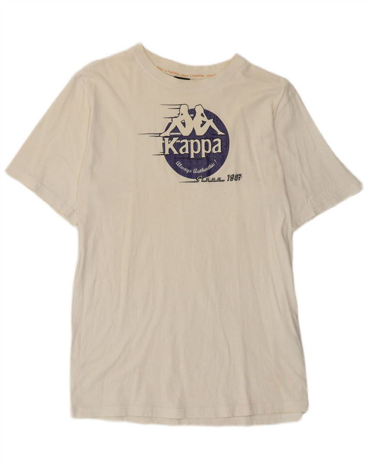 Kappa Herre Grafisk T-Shirt Top Medium Hvid Bomuld