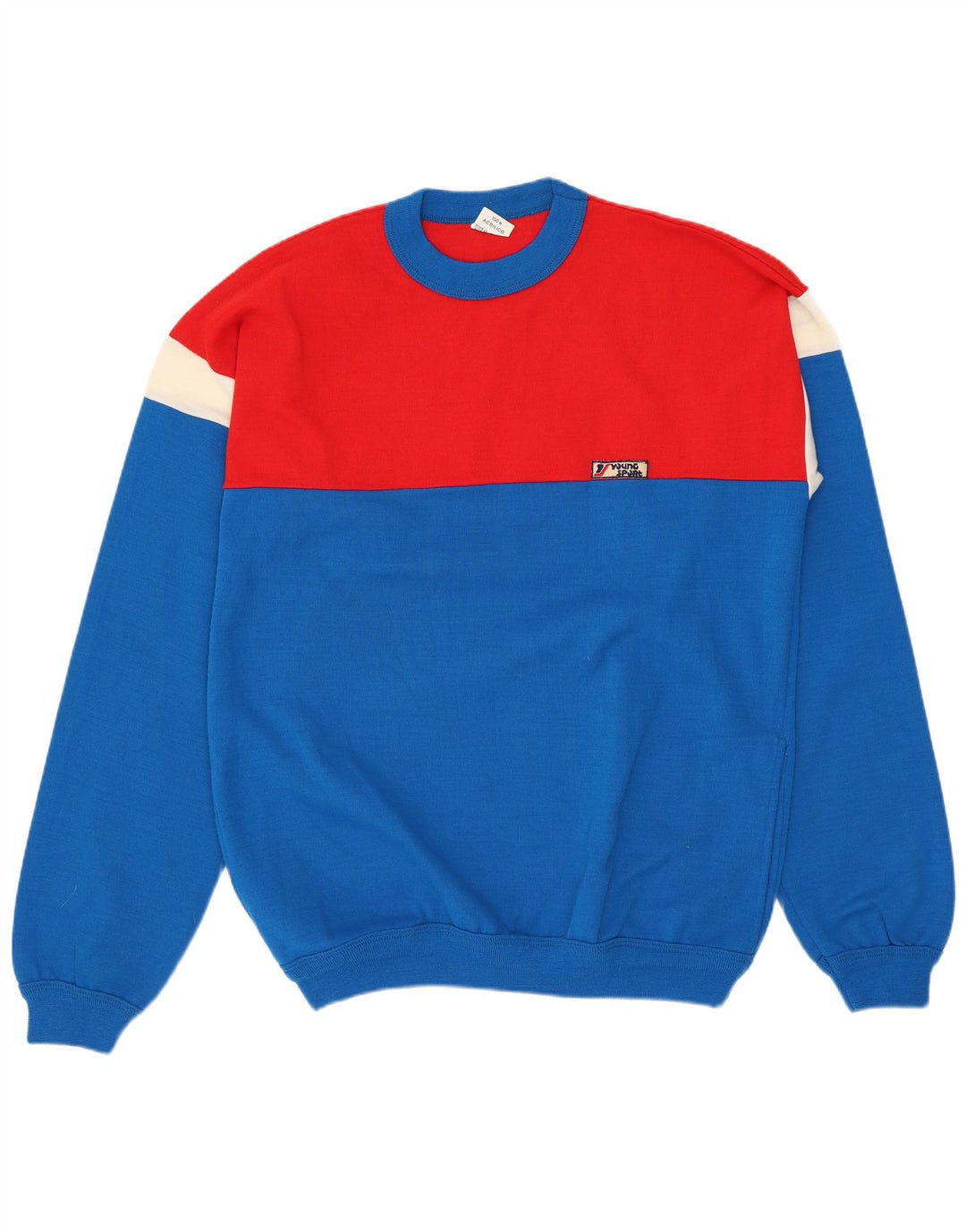 VINTAGE Herre Crew Neck sweater Medium Blue Colourblock Akryl