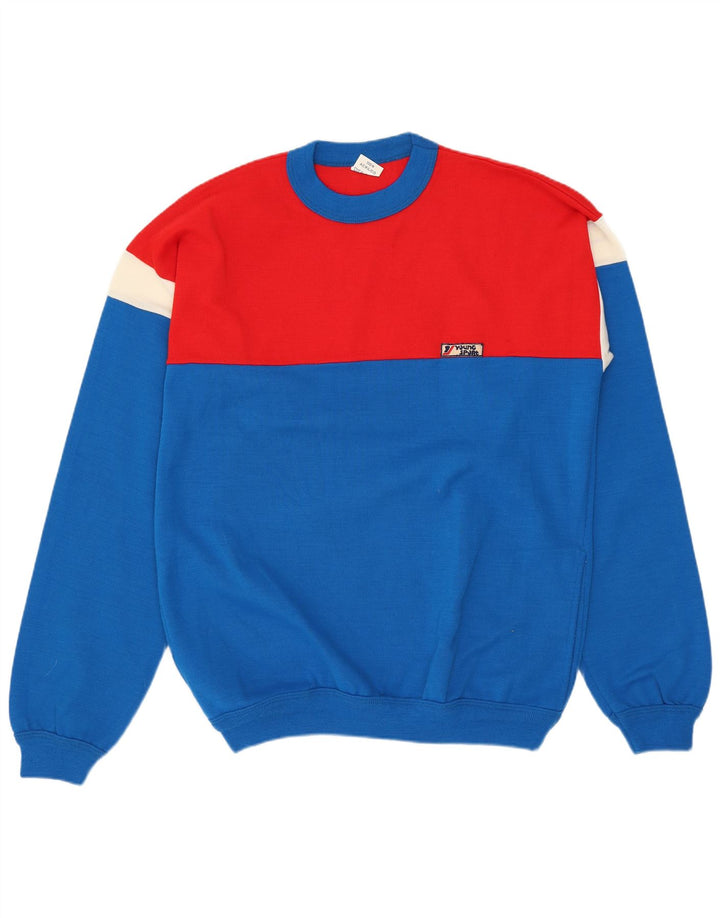 VINTAGE Herre Crew Neck sweater Medium Blue Colourblock Akryl
