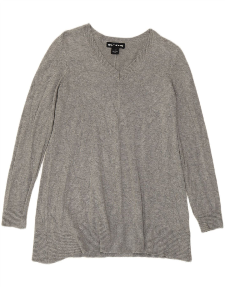 Dkny Dame V-hals sweater UK 10 Small Grey Viscose
