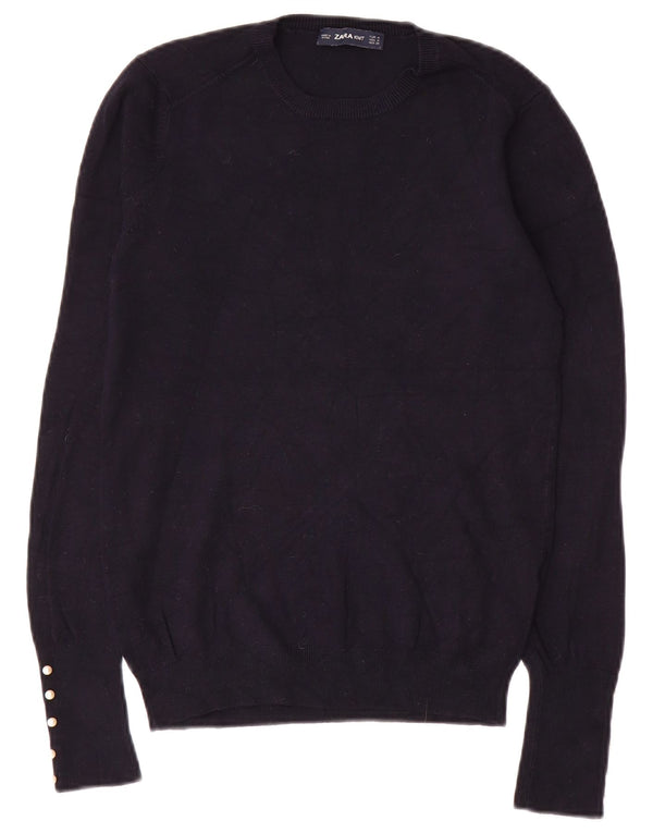 ZARA sweater med rund hals til kvinder UK 12 Medium Navy Blue