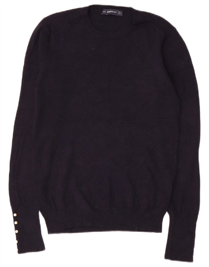 ZARA sweater med rund hals til kvinder UK 12 Medium Navy Blue
