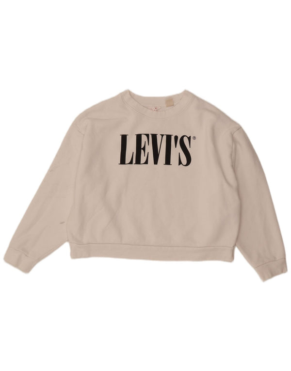 Levi's Womens Crop Graphic Oversized Sweatshirt Jumper UK 14 Large White