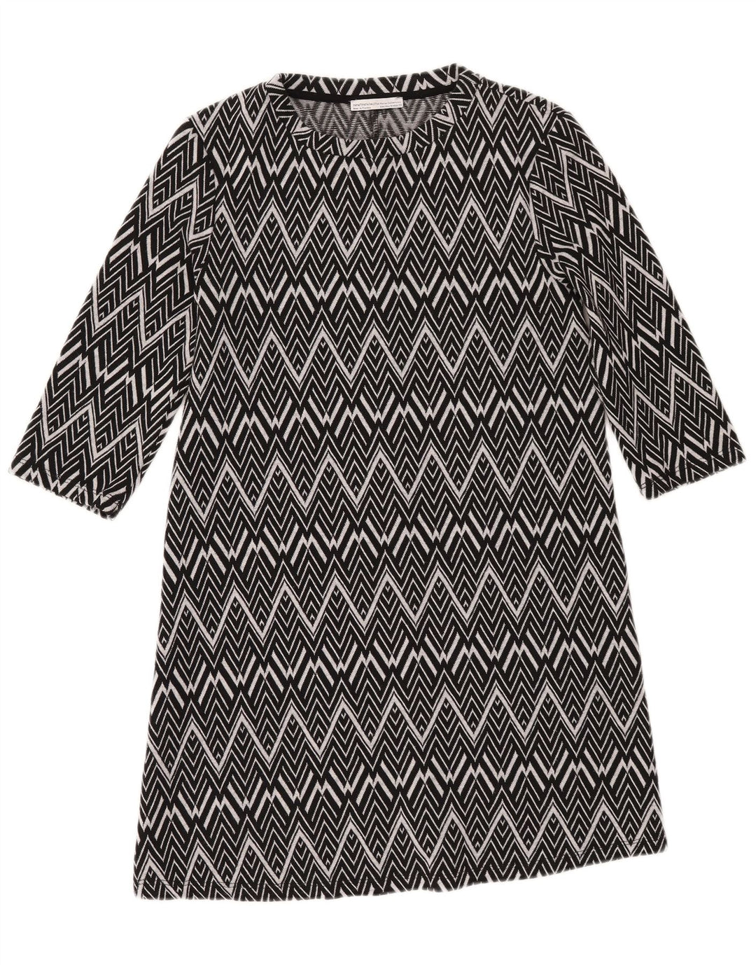 Zara Dame 3/4 ærmet Jumper Dress UK 12 Medium Sort Geometrisk