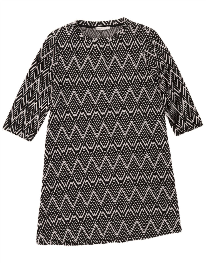Zara Dame 3/4 ærmet Jumper Dress UK 12 Medium Sort Geometrisk