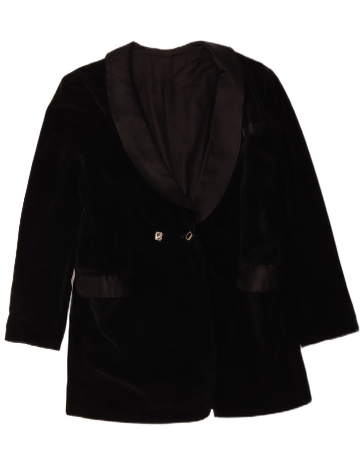 Vintage Dame Dobbeltradet Velvet Blazer Jacket UK 14 Medium Black
