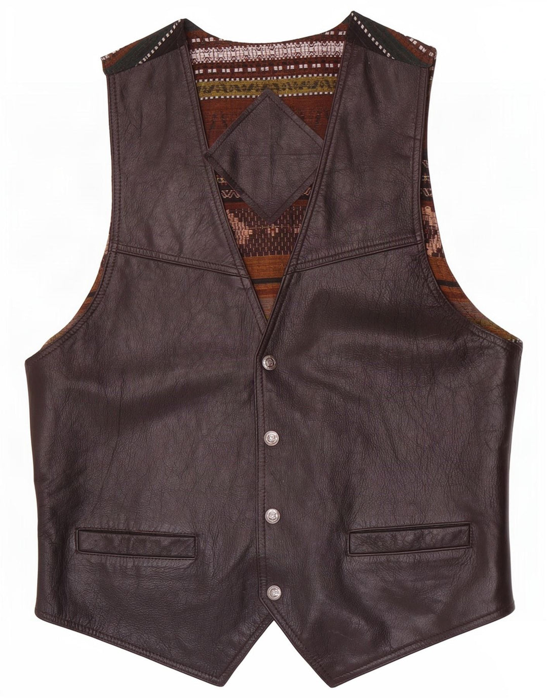 Vintage herre lædervest Medium brun geometrisk