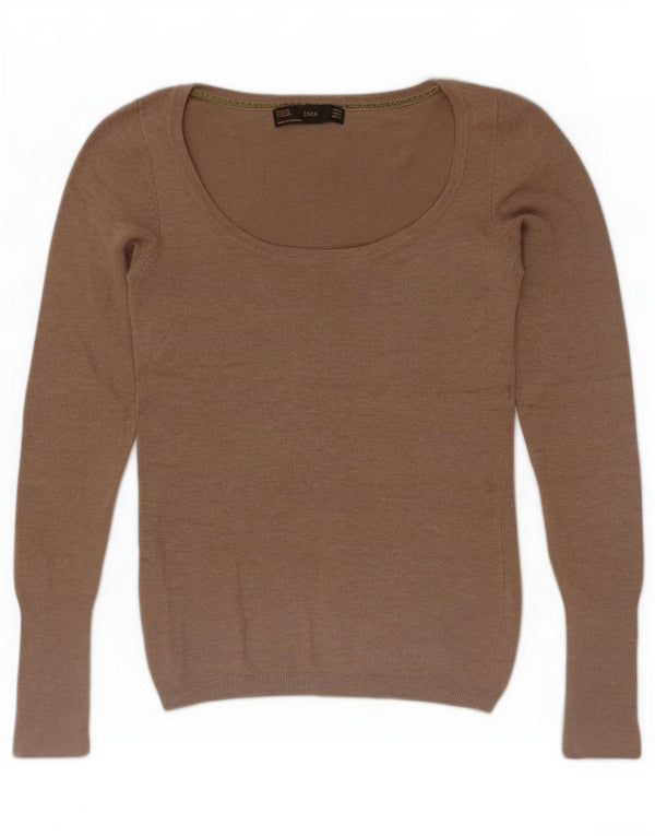 Zara Dame Boat Neck Jumper Sweater UK 8 Small Beige Rayon