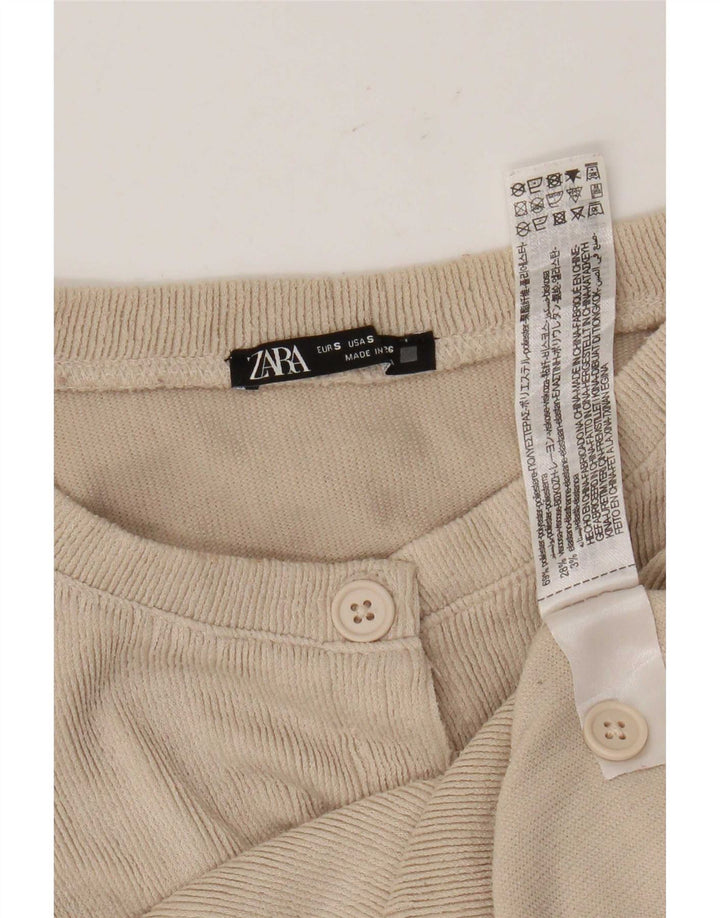 Zara Womens Crop Cardigan Sweater UK 10 Small Beige Polyester