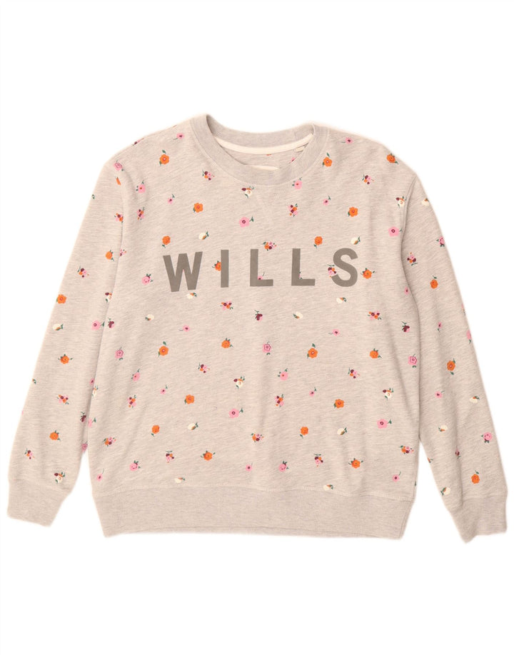 Jack Wills Dame Grafisk Sweatshirt Jumper UK 10 Small Grey Floral
