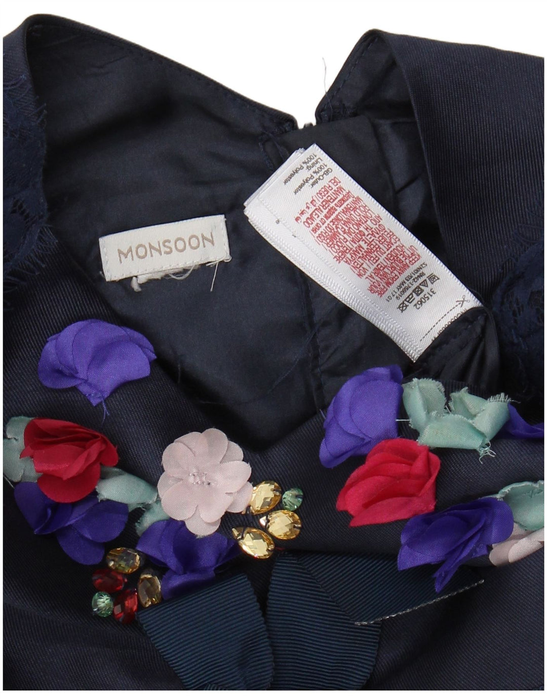 MONSOON Girls A-Line Kjole 9-10 år Navy Blue Floral Polyester