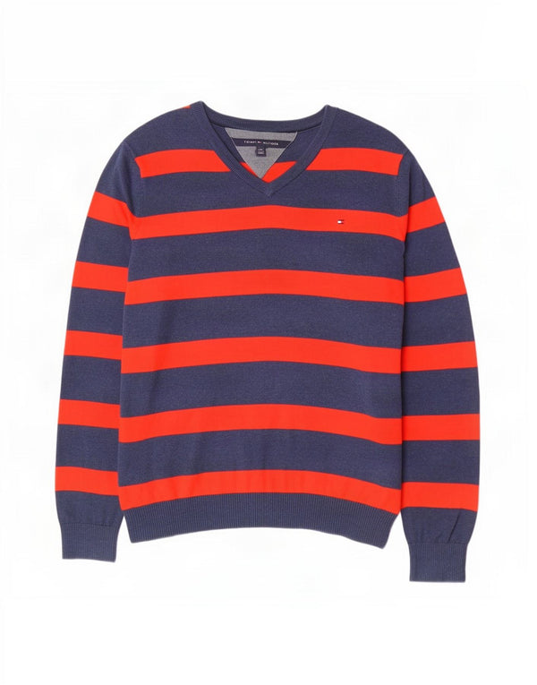Tommy Hilfiger Herre V-hals sweater Stor marineblå stribet bomuld