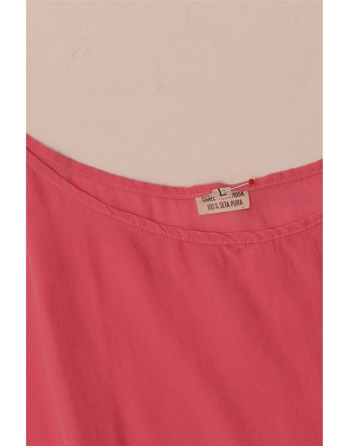 Vintage Dame ærmeløs bluse Top UK 14 Large Pink Silk