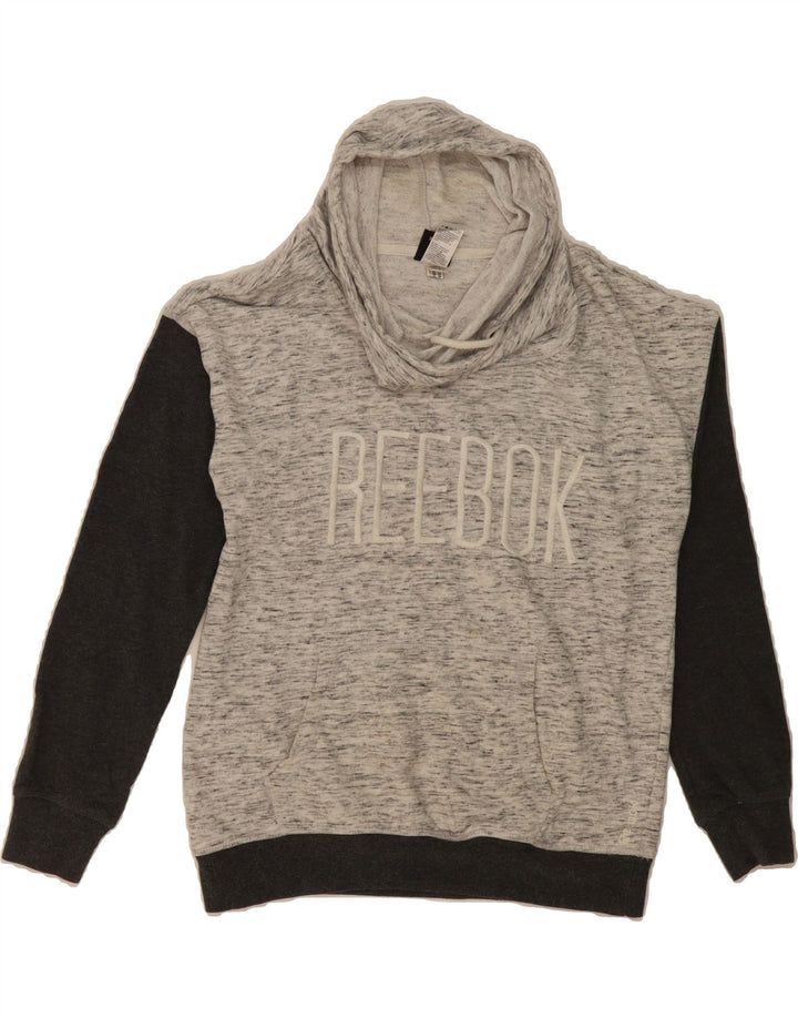 REEBOK Womens Graphic Sweatshirt Jumper UK 16 Large Grey Colourblock Vintage Reebok and Second-Hand Reebok from Messina Hembry 