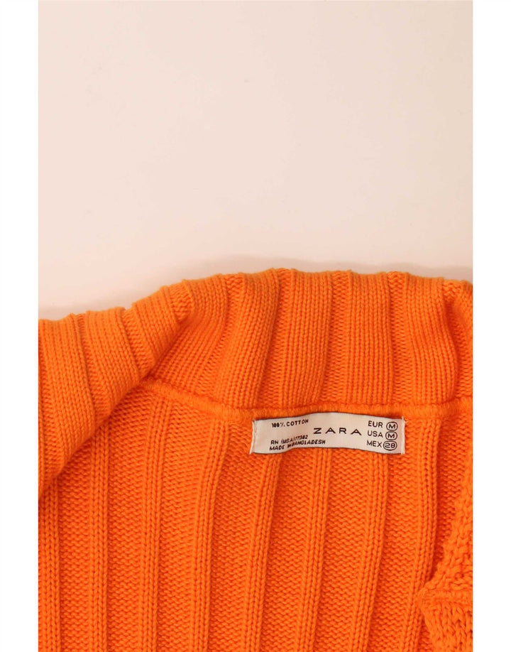 Zara Dame Cardigan Sweater UK 12 Medium Orange Bomuld