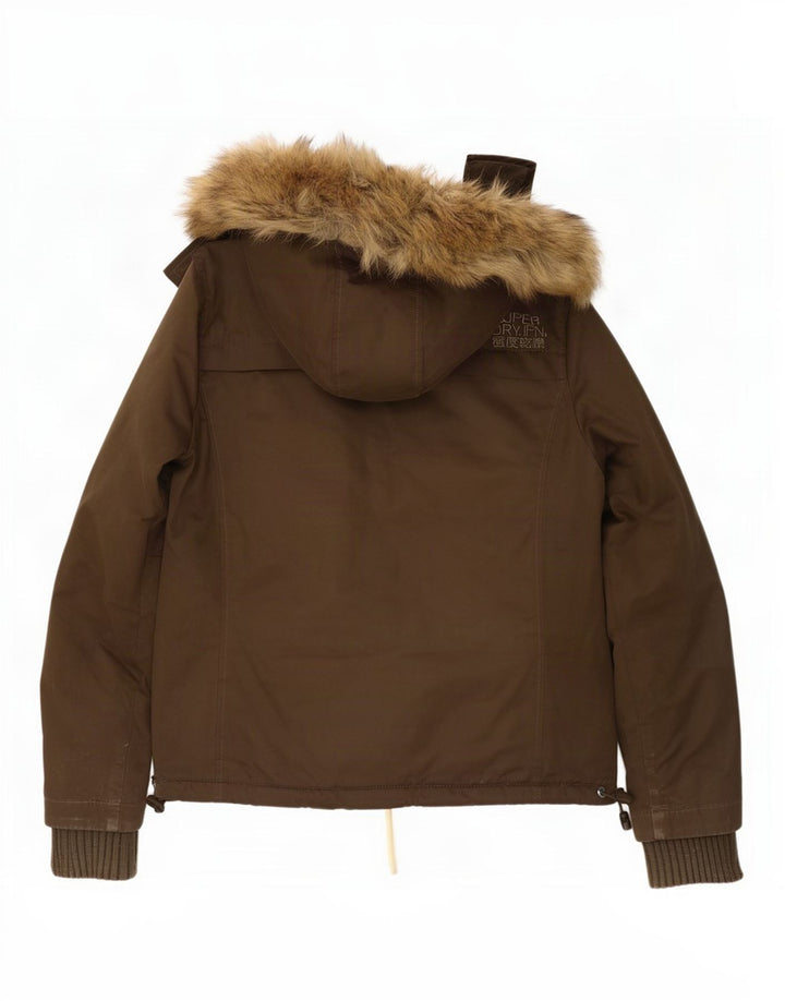 Superdry vindjakke med hætte til kvinder UK 18 XL Khaki Polyester