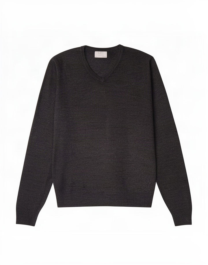 Marks & Spencer Herre Regular Fit V-hals sweater Medium Grå Akryl