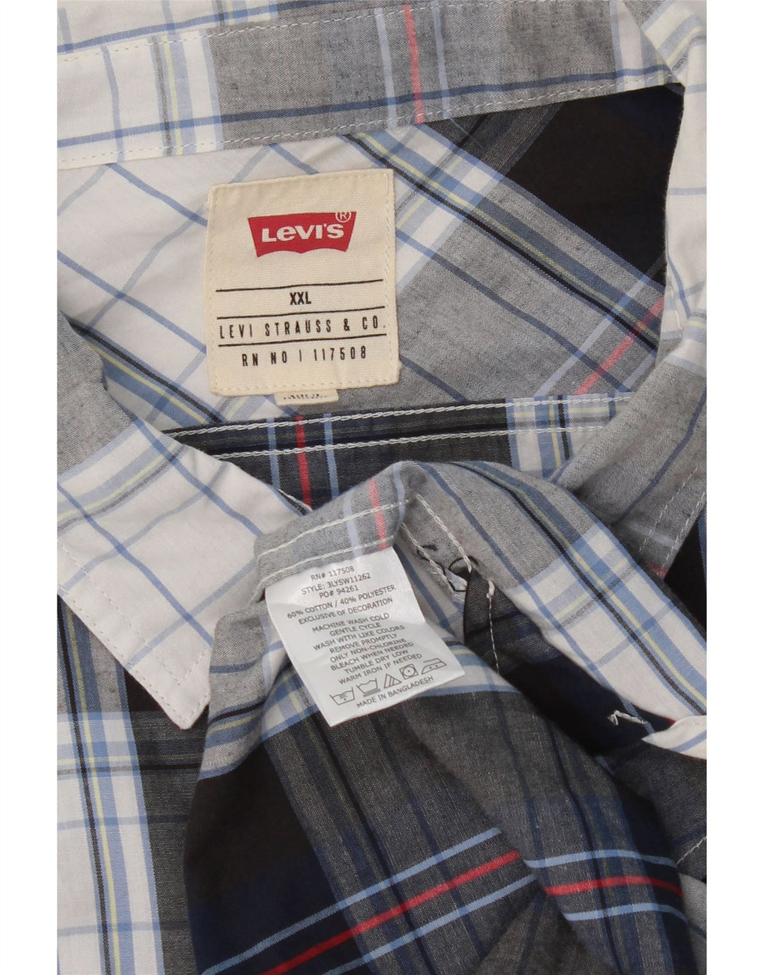 LEVI'S Mens Short Sleeve Shirt 2XL Grey Check Cotton Vintage Levi's and Second-Hand Levi's from Messina Hembry 