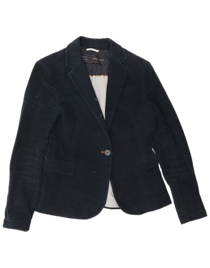 Zara Dame 1 Knap Blazer Jacket UK 12 Medium Navy Blue Acetate
