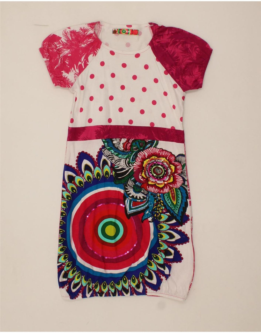 DESIGUAL Girls Graphic Basic Dress 13-14 Years Pink Floral Vintage Desigual and Second-Hand Desigual from Messina Hembry 