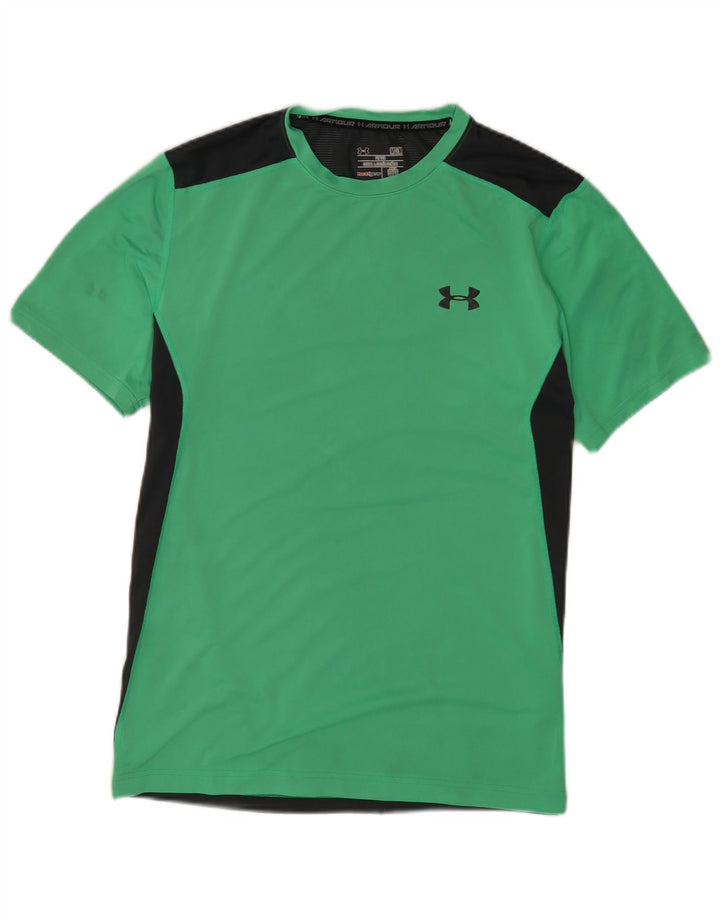 Under Armour Herre Heat Gear T-Shirt Top Medium Grøn Colourblock Polyester