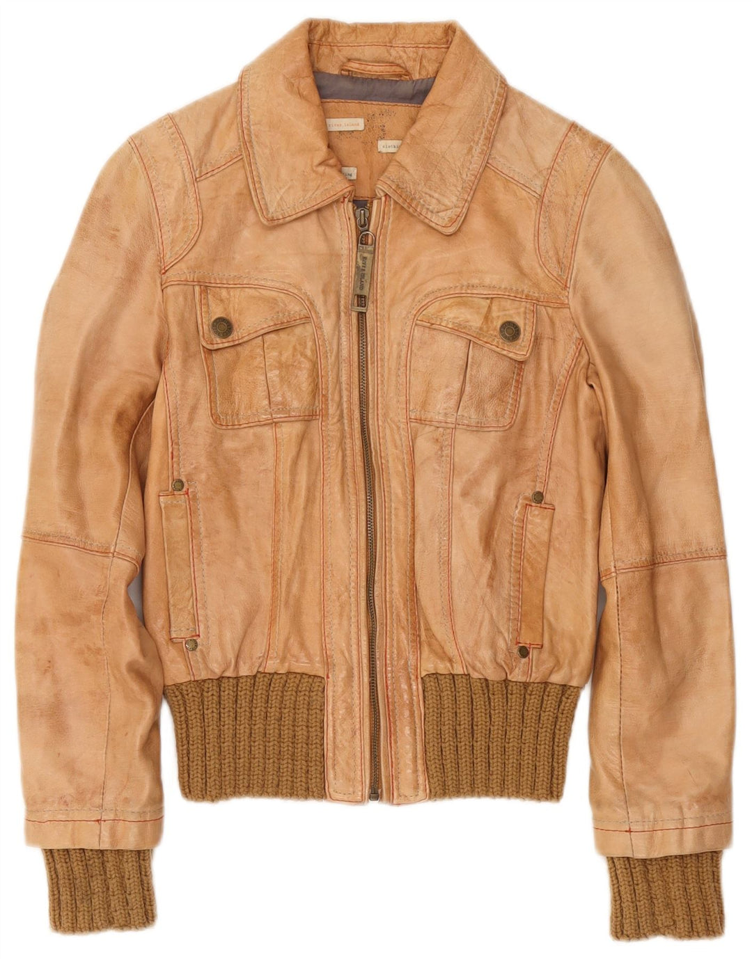 River Island Womens Bomber Jacket UK 10 Small Beige Colourblock