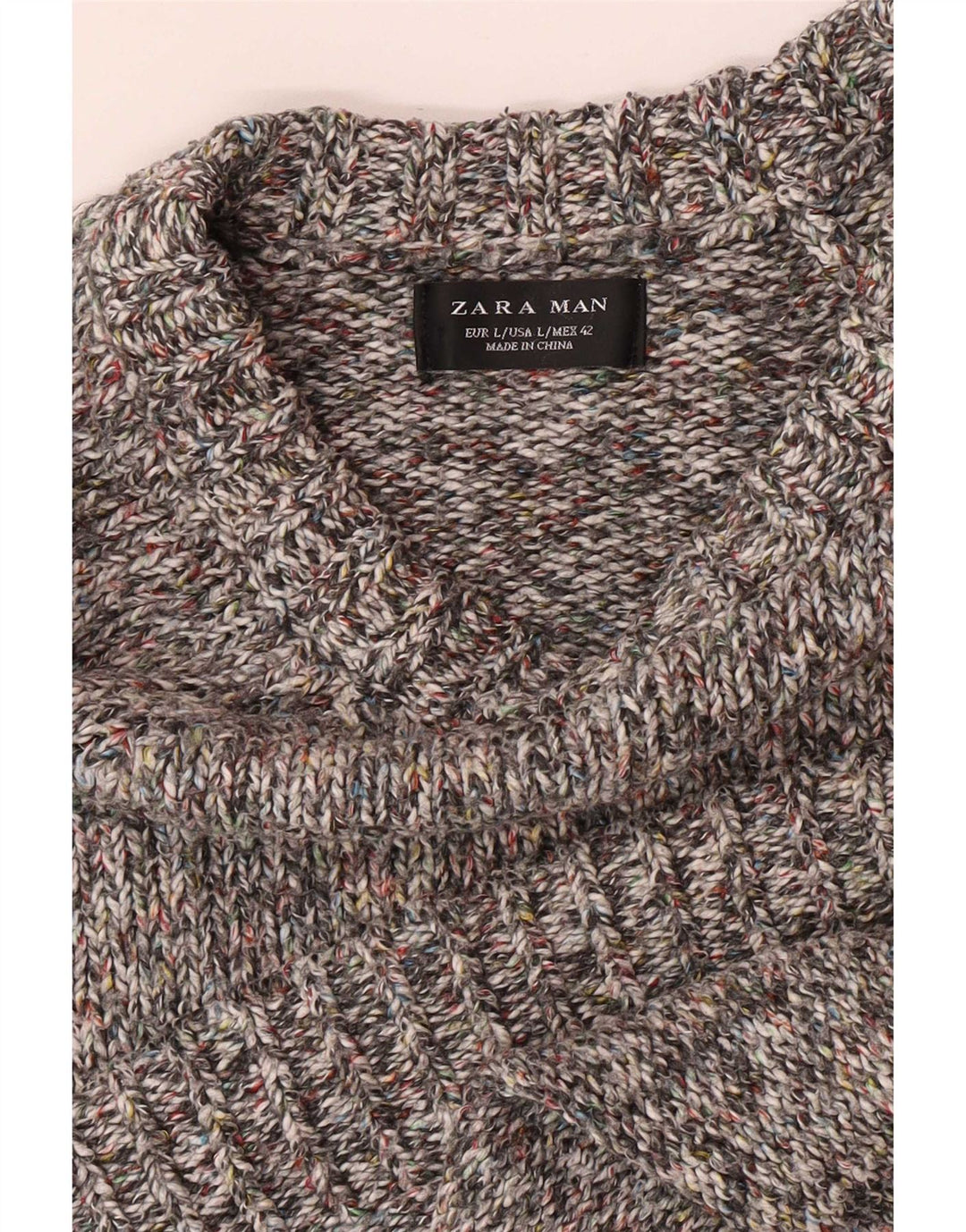 Zara Herre Boat Neck Jumper Sweater Stor Grå Flecked