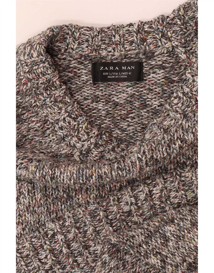 Zara Herre Boat Neck Jumper Sweater Stor Grå Flecked