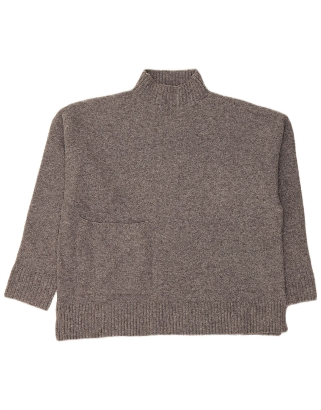Zara Dame Oversized Turtle Neck Jumper Sweater UK 10 Small Grå Akryl