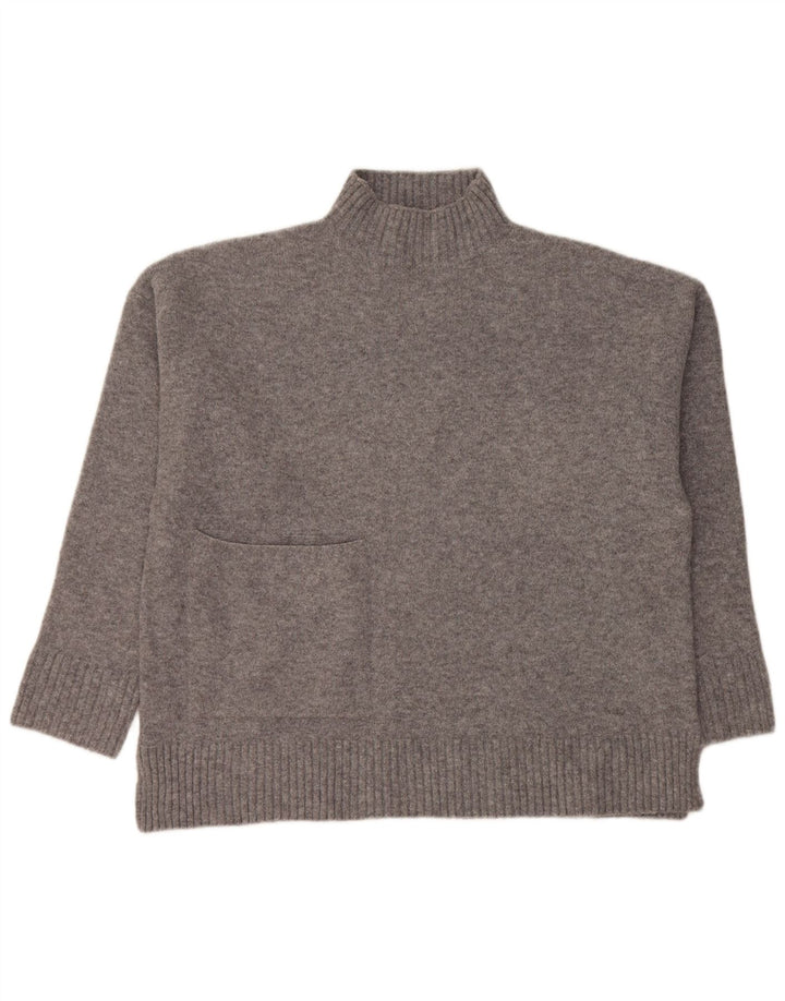 Zara Dame Oversized Turtle Neck Jumper Sweater UK 10 Small Grå Akryl