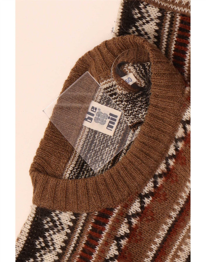 Vintage Herre Crew Neck sweater IT 50 Medium Brown Fair Isle