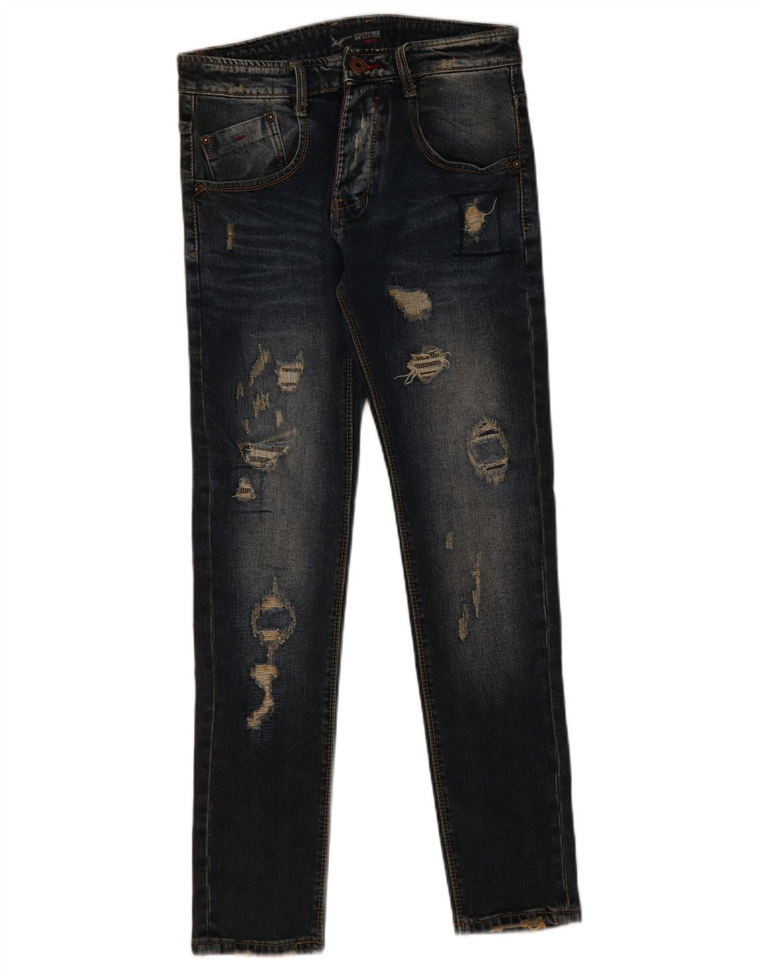 SPITFIRE Mens Distressed Slim Jeans W30 L31 Navy Blue Cotton