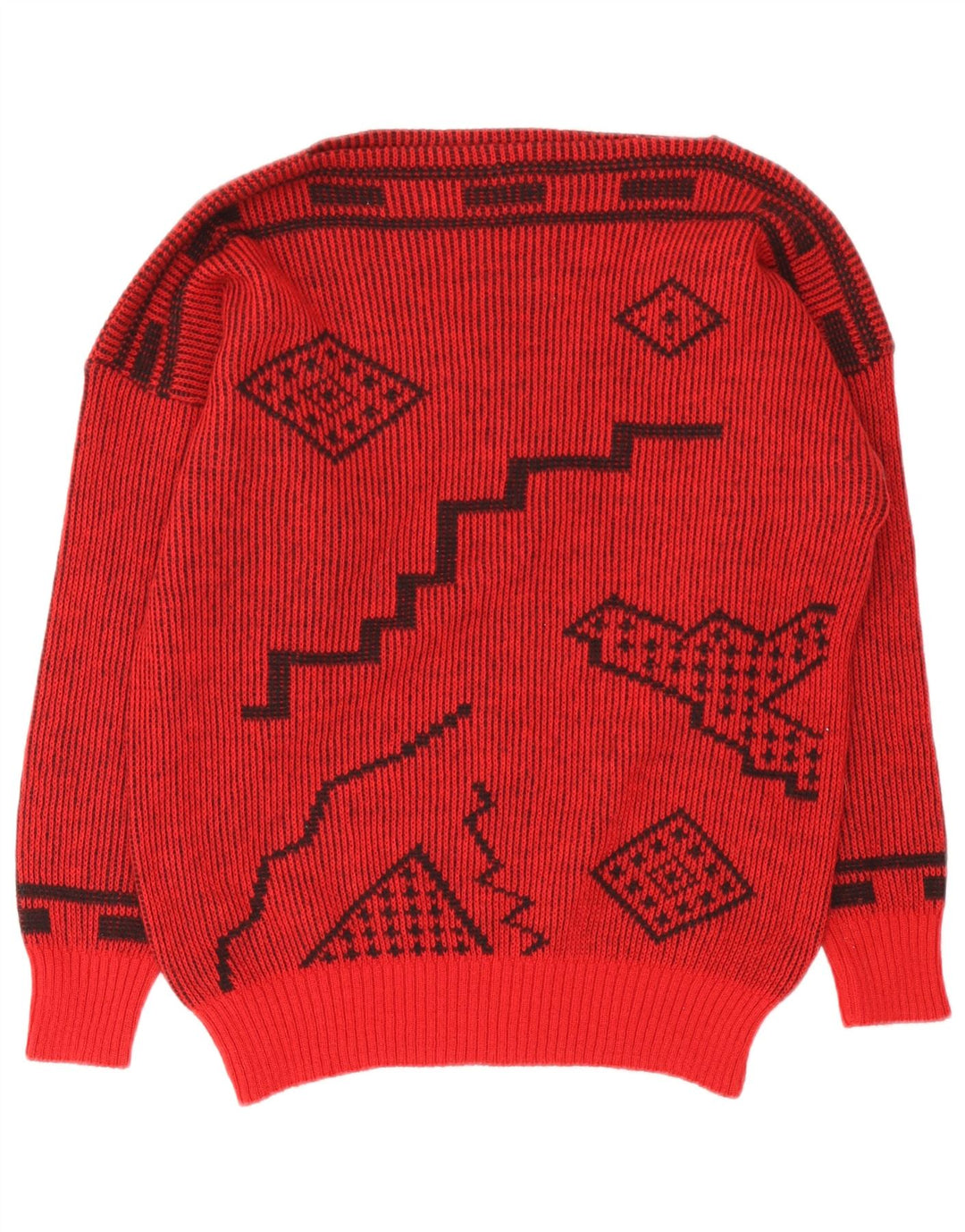 Vintage Dame Boat Neck Jumper Sweater IT 44 Medium Rød Geometrisk Uld