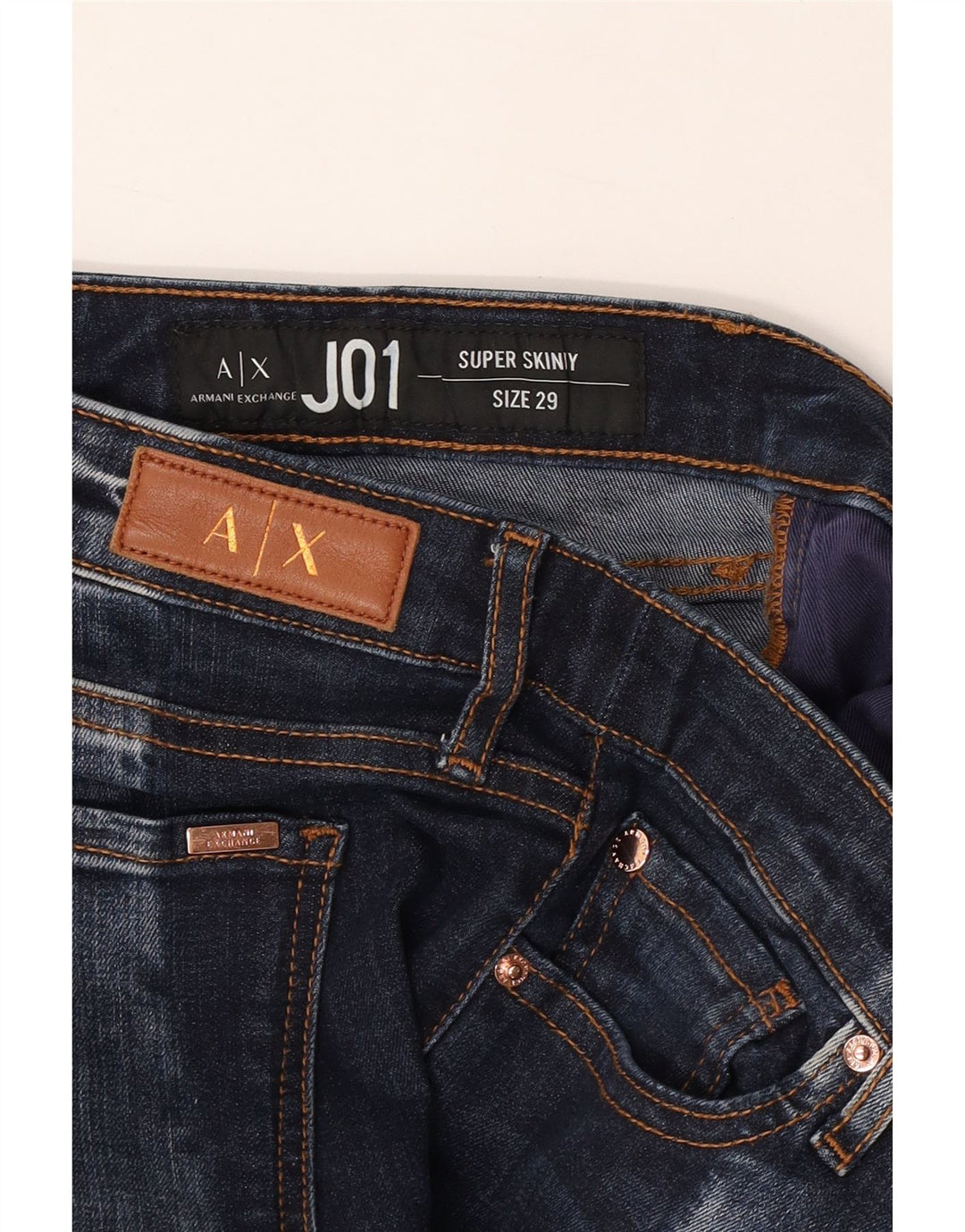 ARMANI EXCHANGE Dame J01 Crop Super Skinny Jeans W29 L23 Marineblå