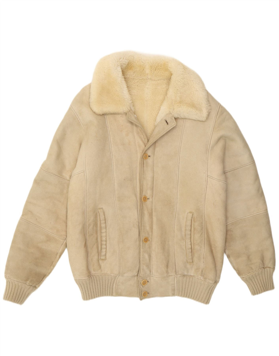 Vintage Herre Shearling Jacket UK 36 Small Off White Læder