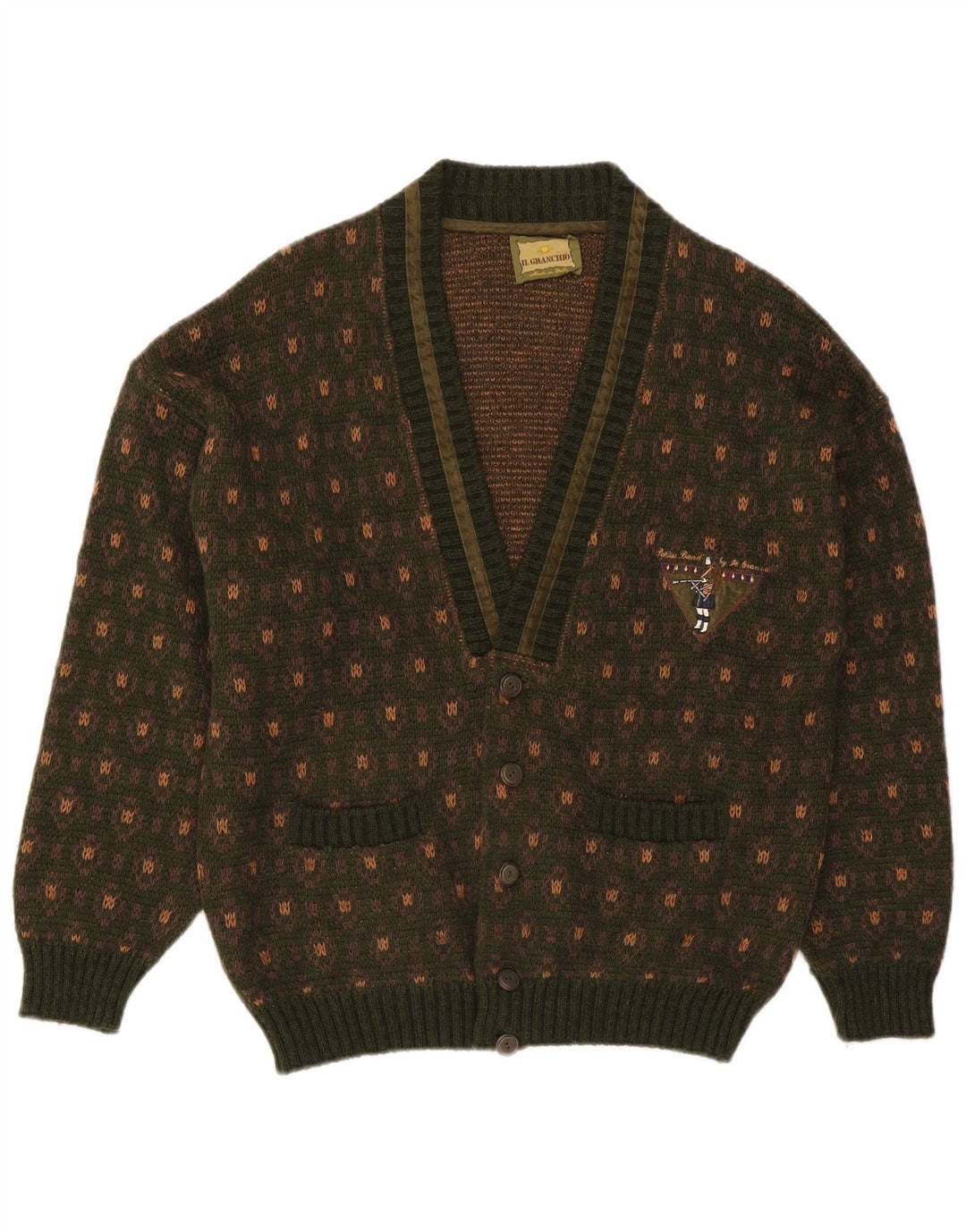 Il Granchio Herre Cardigan Sweater Stor Grøn Geometrisk Akryl