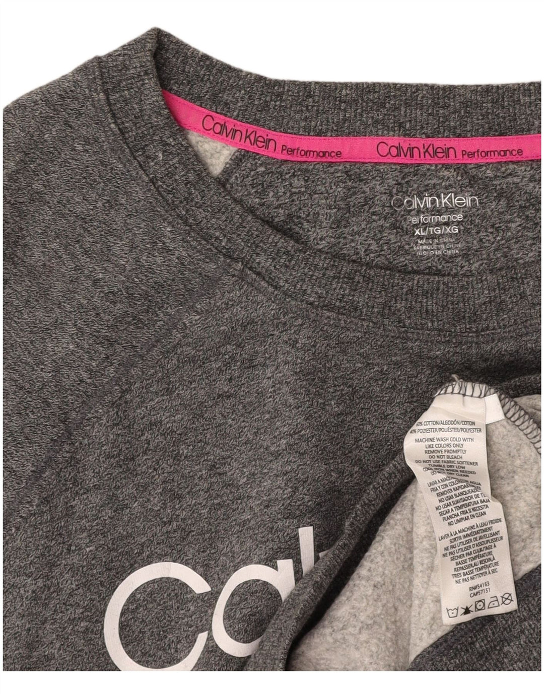 CALVIN KLEIN Dame Crop Graphic Sweatshirt Jumper UK 18 XL Grå Flecked