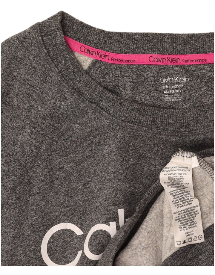 CALVIN KLEIN Dame Crop Graphic Sweatshirt Jumper UK 18 XL Grå Flecked