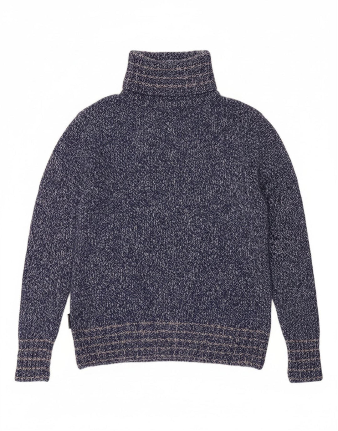 WOOLRICH Womens Roll Neck Jumper Sweater UK 16 Large Navy Blue Flecked