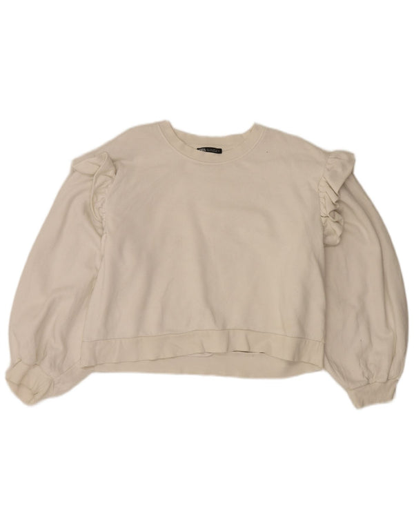 Zara Womens Crop Sweatshirt Jumper UK 16 Large White Cotton
