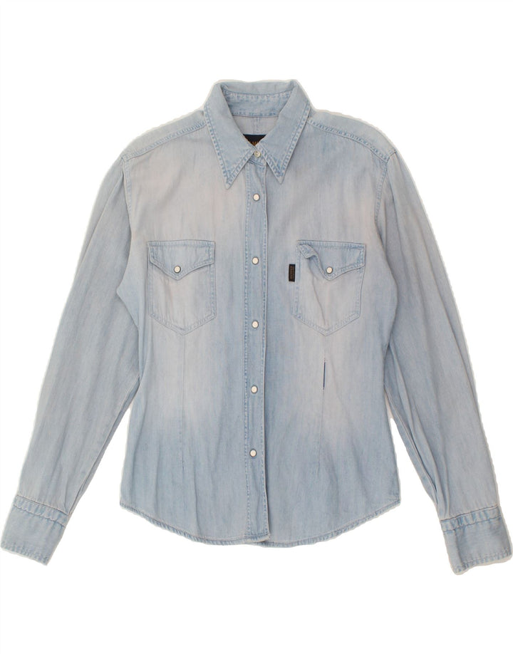 WAMPUM Womens Denim Shirt UK 14 Medium Blue Cotton Vintage Wampum and Second-Hand Wampum from Messina Hembry 