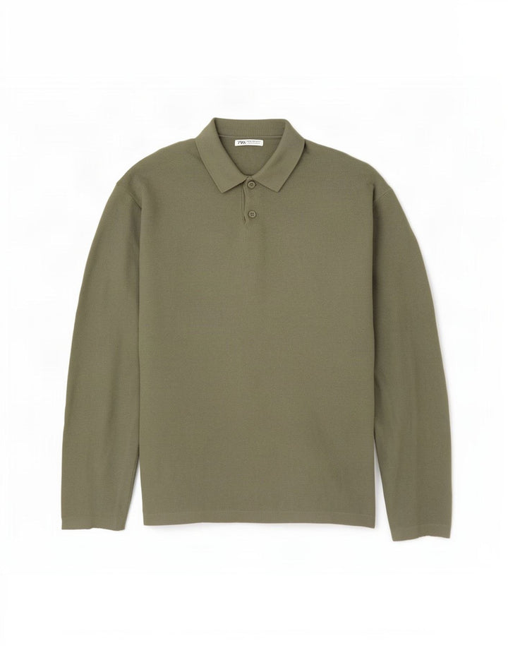 Zara Herre Polo Neck Jumper Sweater XL Khaki Viscose