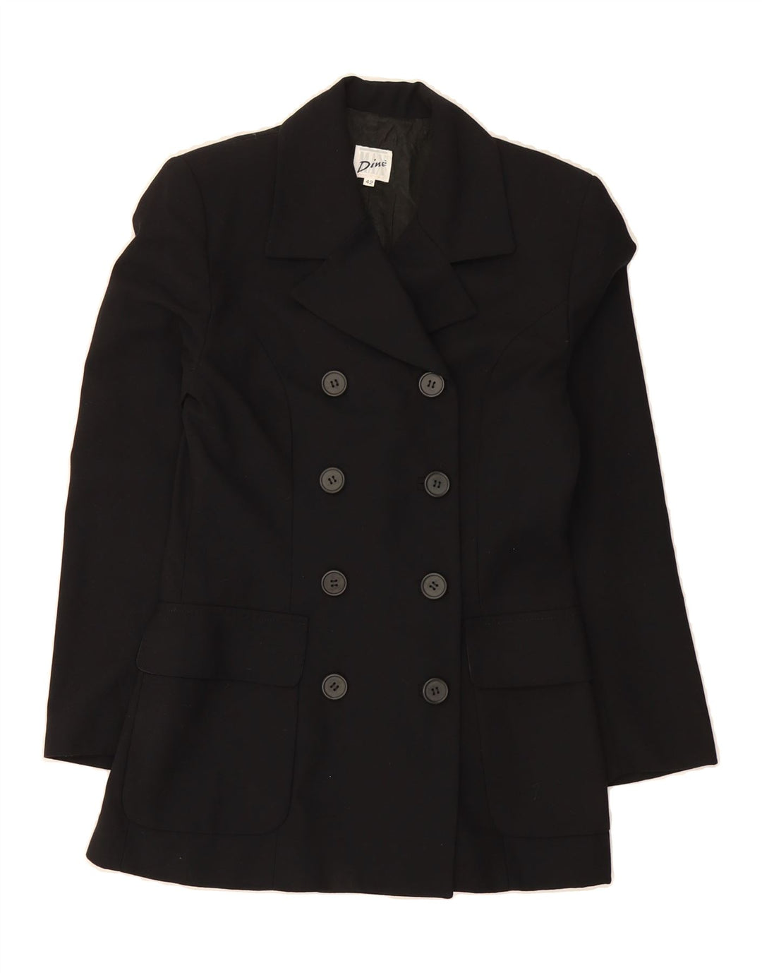 MAX DINE Womens Pea Coat IT 42 Medium Black Plaid Polyester Classic Vintage Max Dine and Second-Hand Max Dine from Messina Hembry 