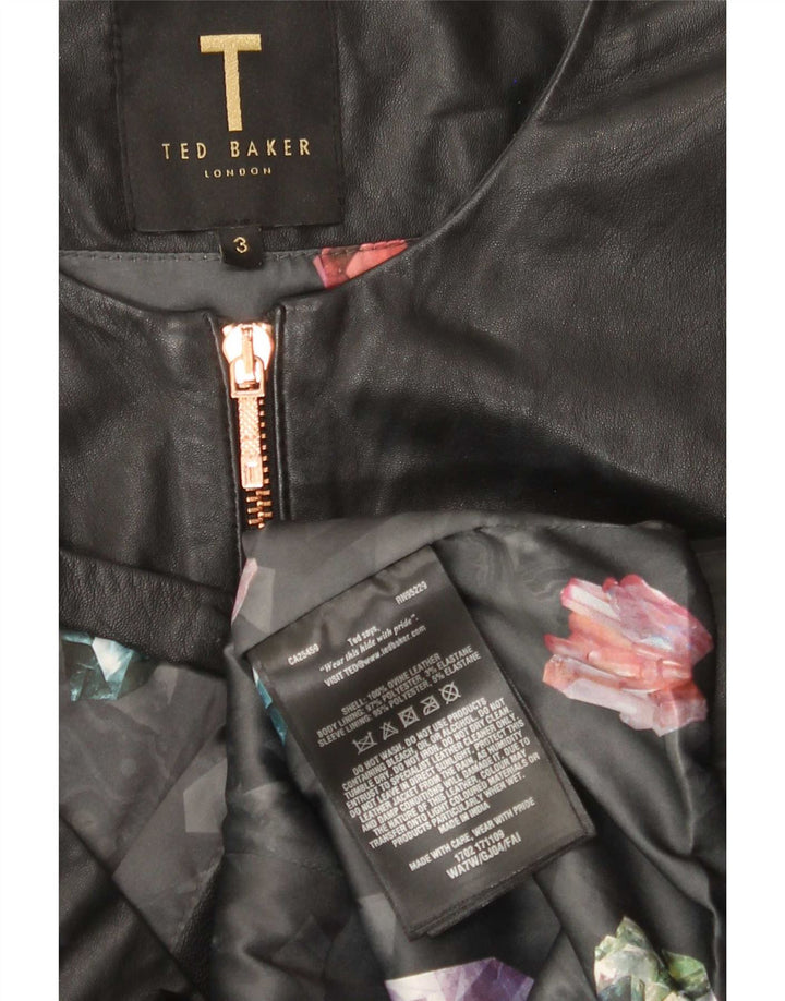 Ted Baker Womens Crop 3/4-ærmet læderjakke Størrelse 3 Medium Sort