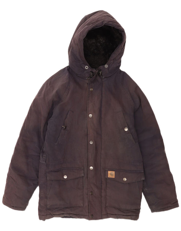 Carhartt Herre Hooded Windbreaker Jacket UK 36 Small Navy Blue Polyester